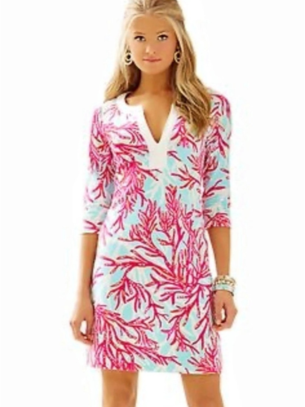 Lilly Pulitzer Harper Shift Dress Floral Mini Dress in Pink & Blue, Large